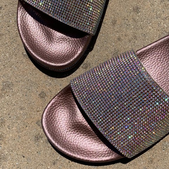 NEW🔥 Rose Gold Rainbow AB Rhinestone Slide Sandal - Picture 4 of 6